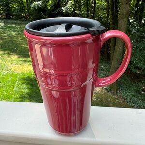 Longeberger Red Woven Traditions Travel Mug Tumbler with Lid Ceramic